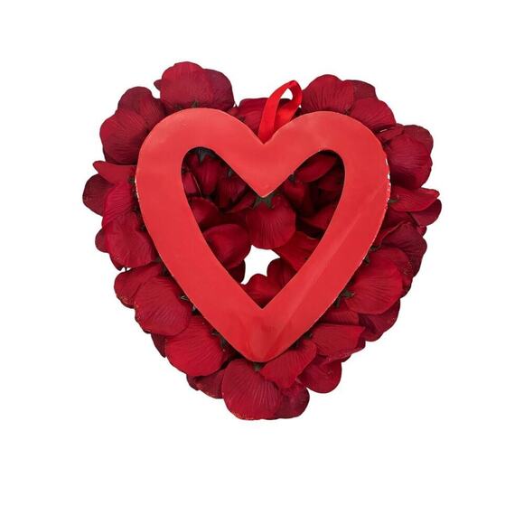 Pretty 13” Red Heart Shaped Wreath Roses Glitter Shimmery Accent Patriotic Love - Picture 3 of 4